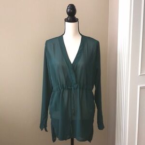 MENGSHA SHEER EVERGREEN DRAWSTRING DRESS